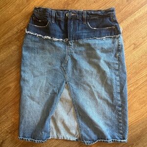 FRAME Women' s Two Tone Reconstructed Denim Skirt Frayed Boho Retro Size 29